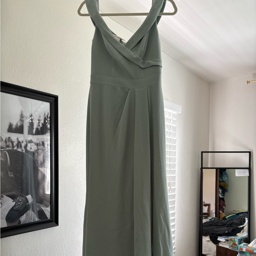 Dusty Sage Off-the-Shoulder Bridesmaid Dress